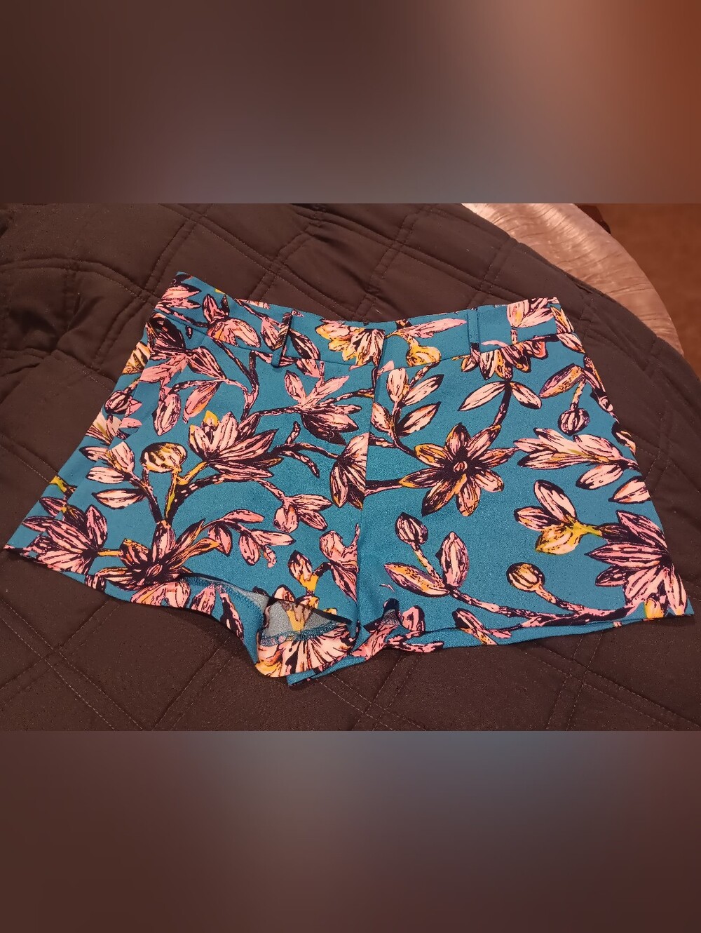 Floral Shorts in Teal with Pink Accents